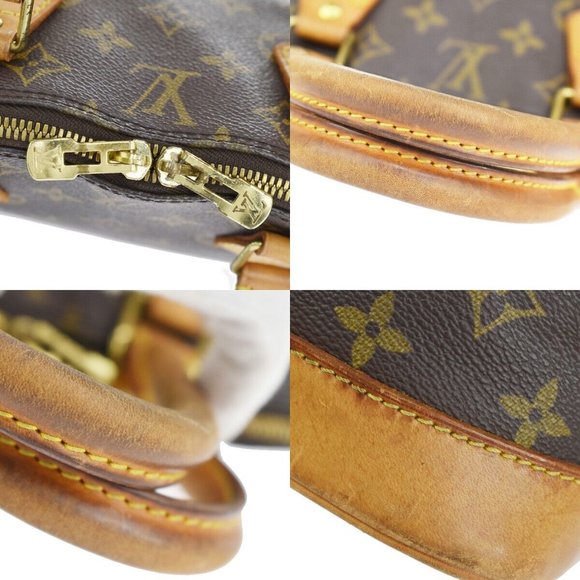 Authentic LOUIS VUITTON LV Logo Alma Hand Bag Monogram Leather Brown France - Picture 9 of 10